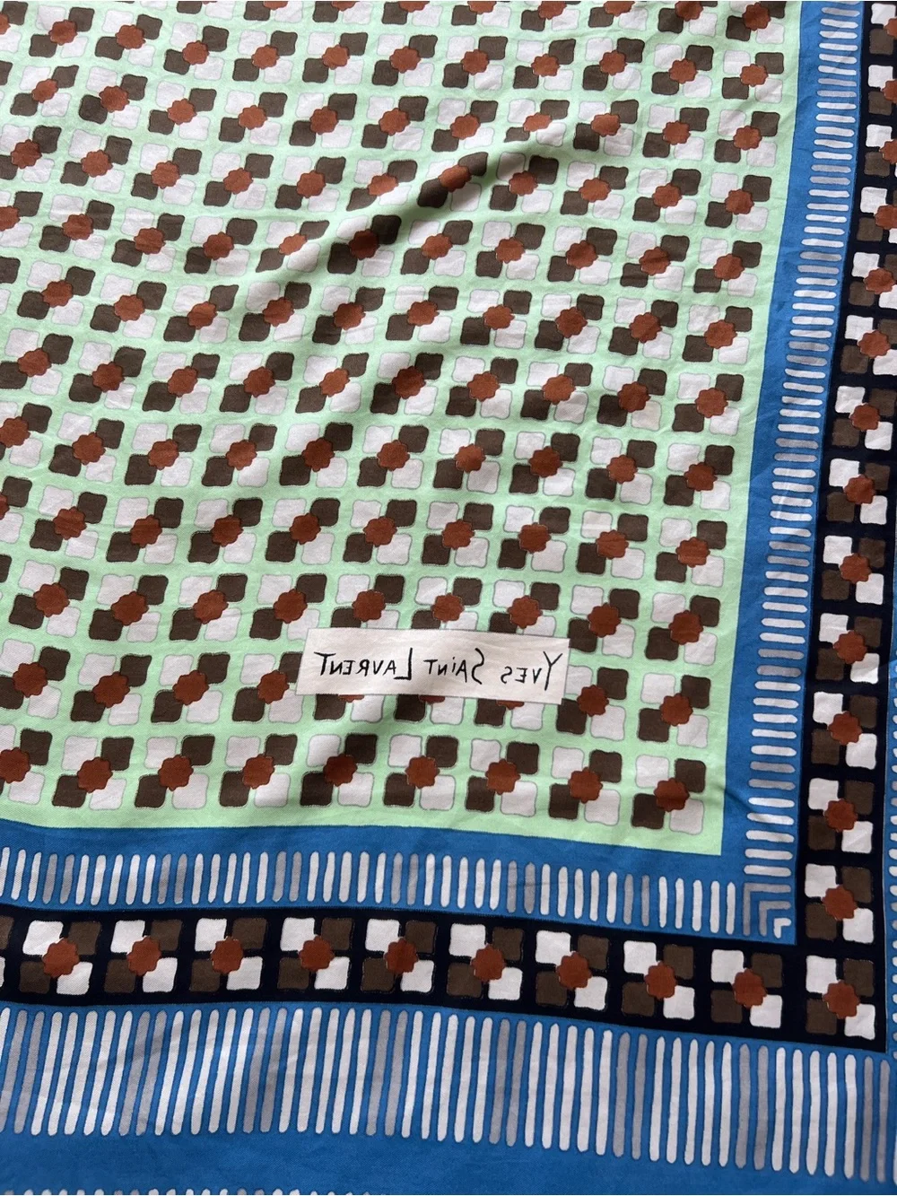 RARE 70s Yves Saint Laurent YSL Vintage Silk Scarf Geometric Mod Print 34”x34”